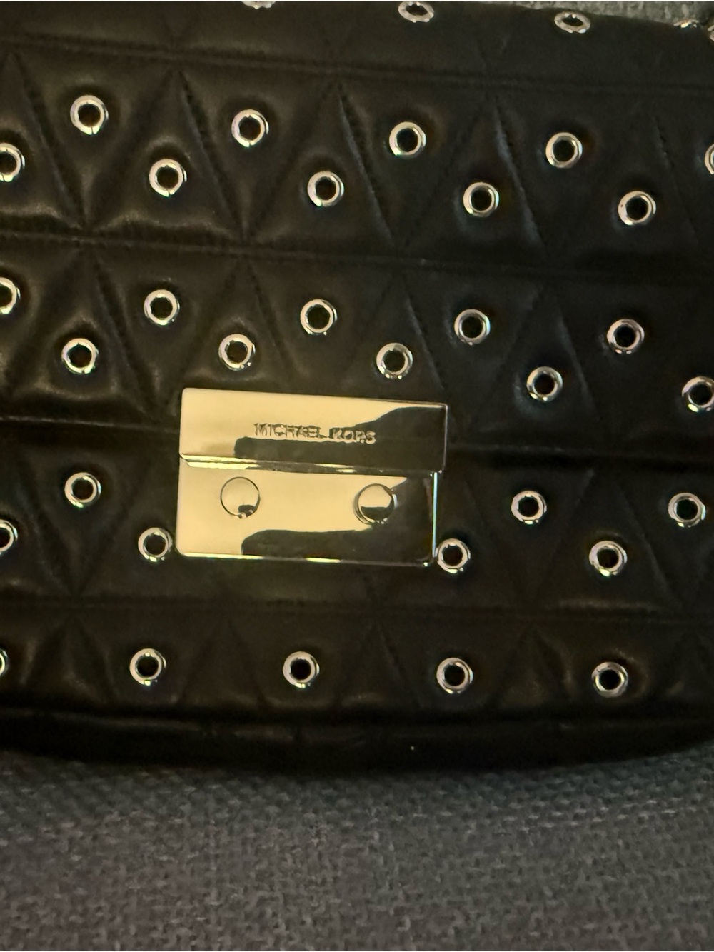 Michael Kors Black Quilted Eyelet Chain Shoulder Bag with Silver Hardware - Picture 2 of 5